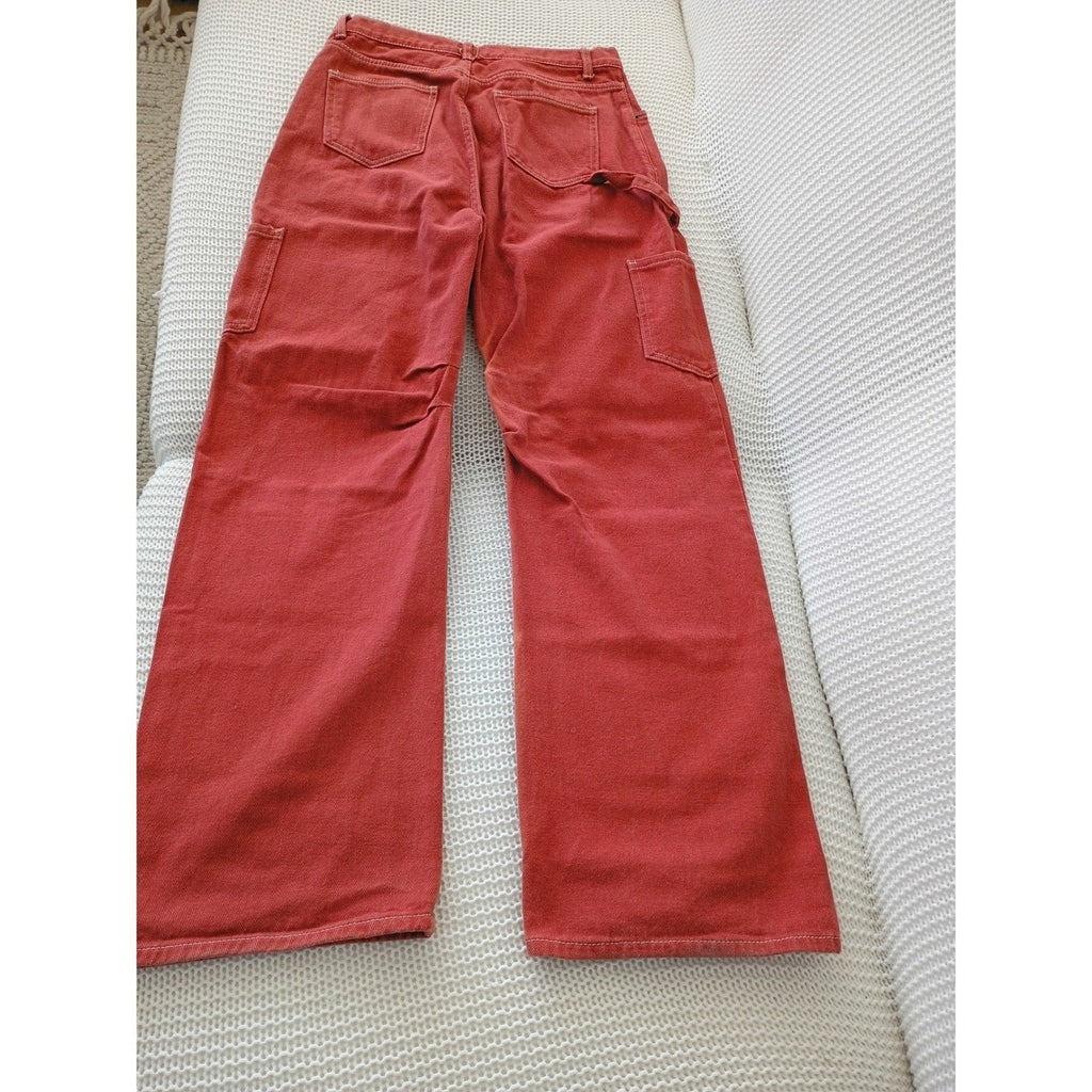 Lioness Australia Red Wide Leg Cargo Pant Contrast Stitch Cotton Denim W Size 27
