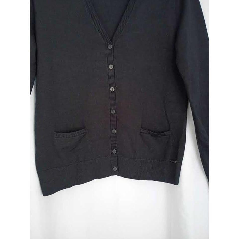 Jones New York Chic Black V-Neck Button Front Cardigan Sweater Pockets Size S