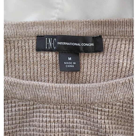 INC Int'l Concepts Women's Beige Knit Sweater Long Sleeve Zipper Detail Size M
