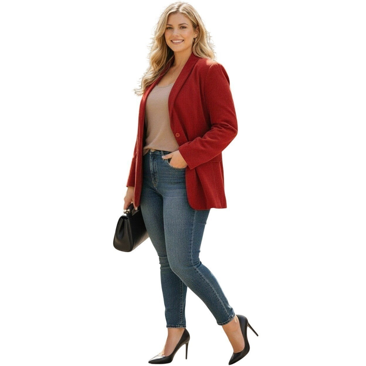 Evan Picone Red 100% Wool Blazer V Neck Timeless Career Chic 10