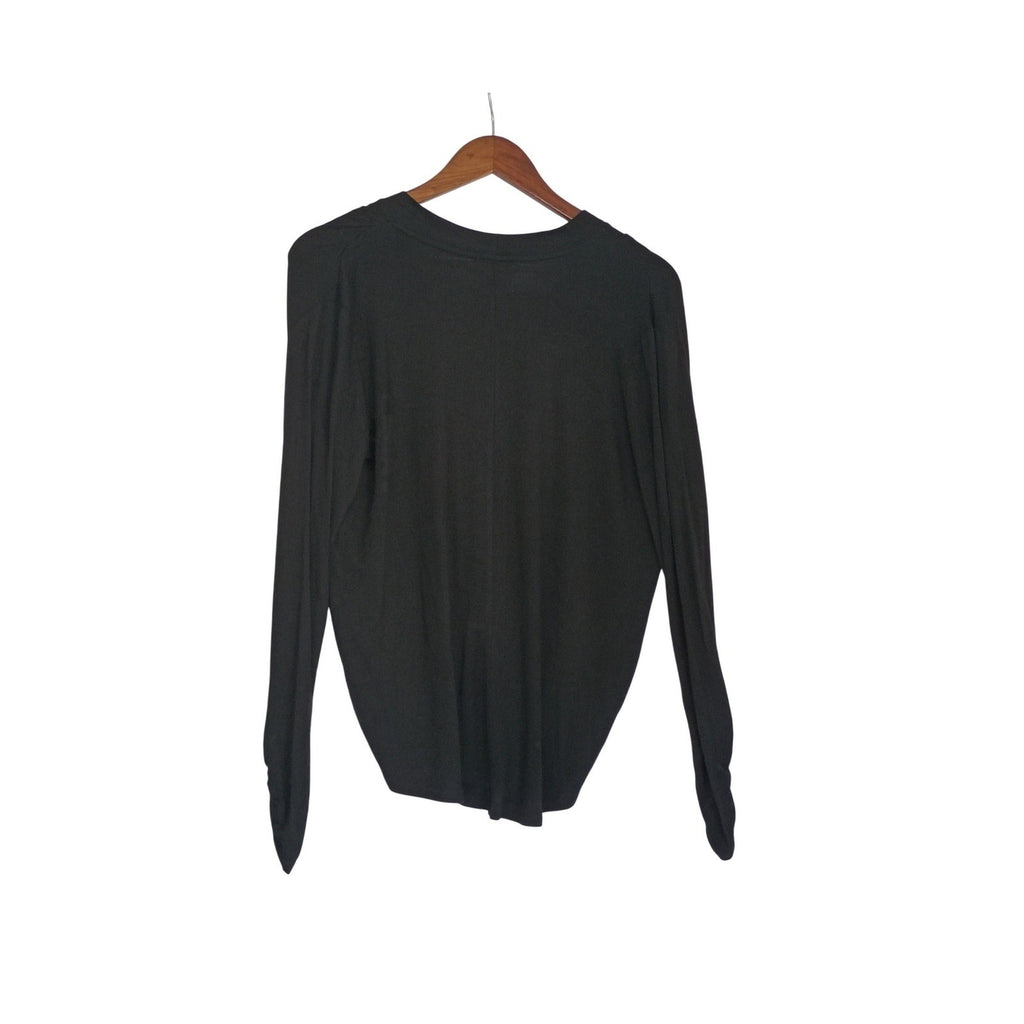 Maeve Anthropologie Black Ruched Draped V-Neck Long Sleeve Blouse S/M Minimalist