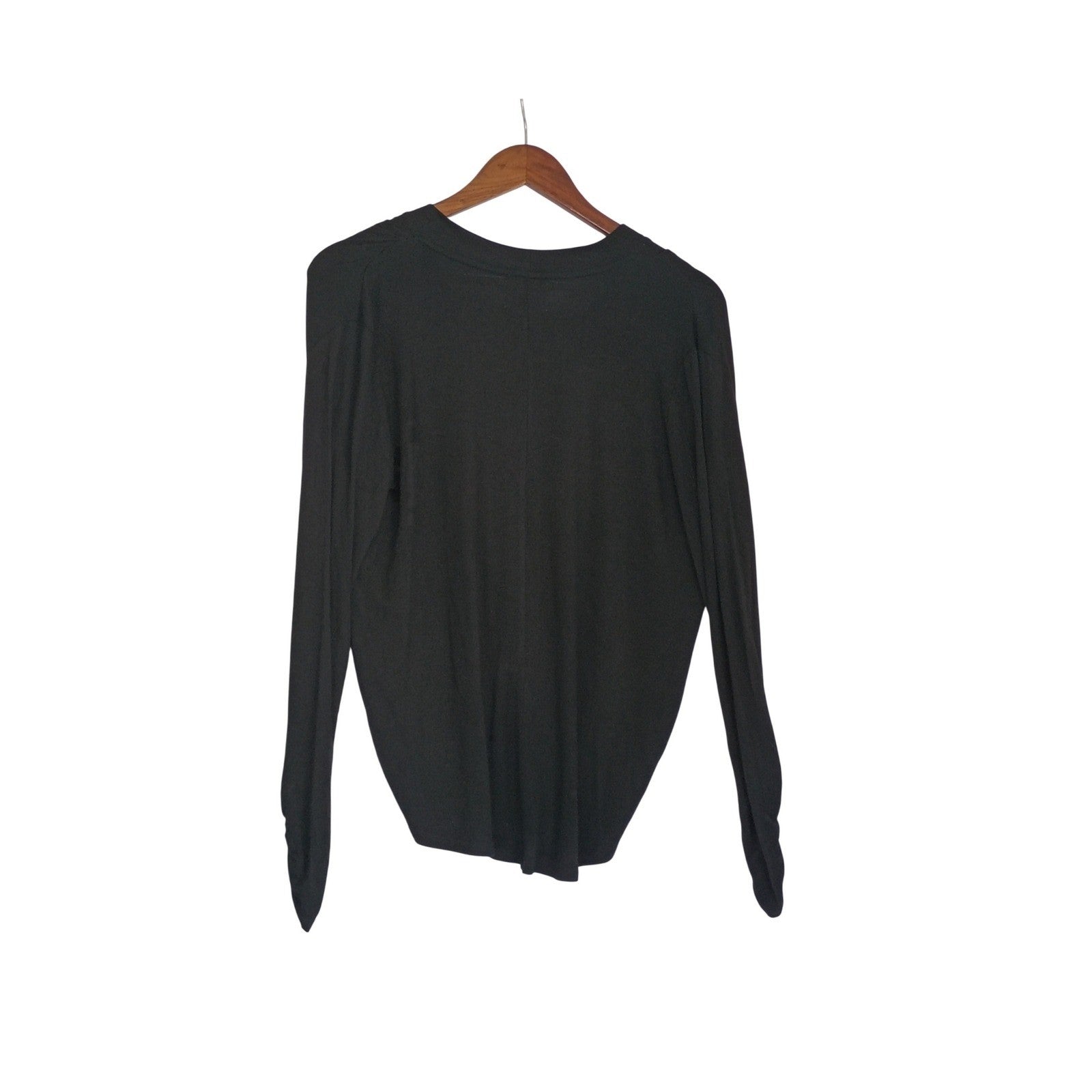 Maeve Anthropologie Black Ruched Draped V-Neck Long Sleeve Blouse S/M Minimalist