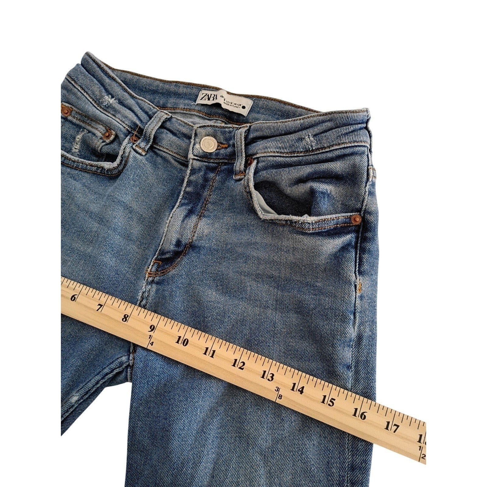 ZARA Women Blue Wash Denim Jeans Slim Fit Distressed Size 36