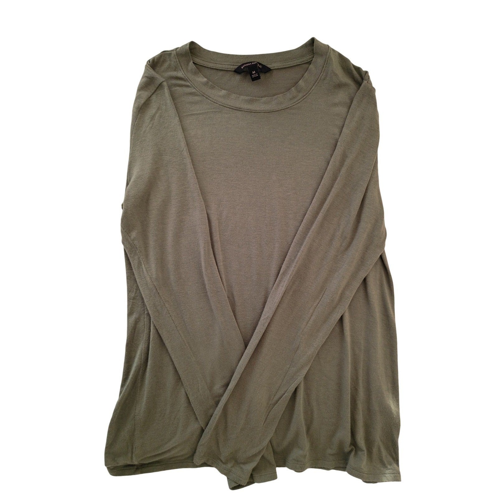Banana Republic Olive Green Long Sleeve Crew Neck Modal Blend Top Size M