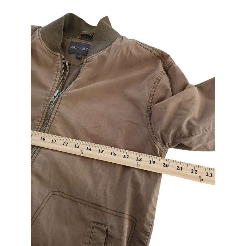 SLATE & STONE 98% Cotton Bomber Jacket Brown Full Zip Minimal Casual