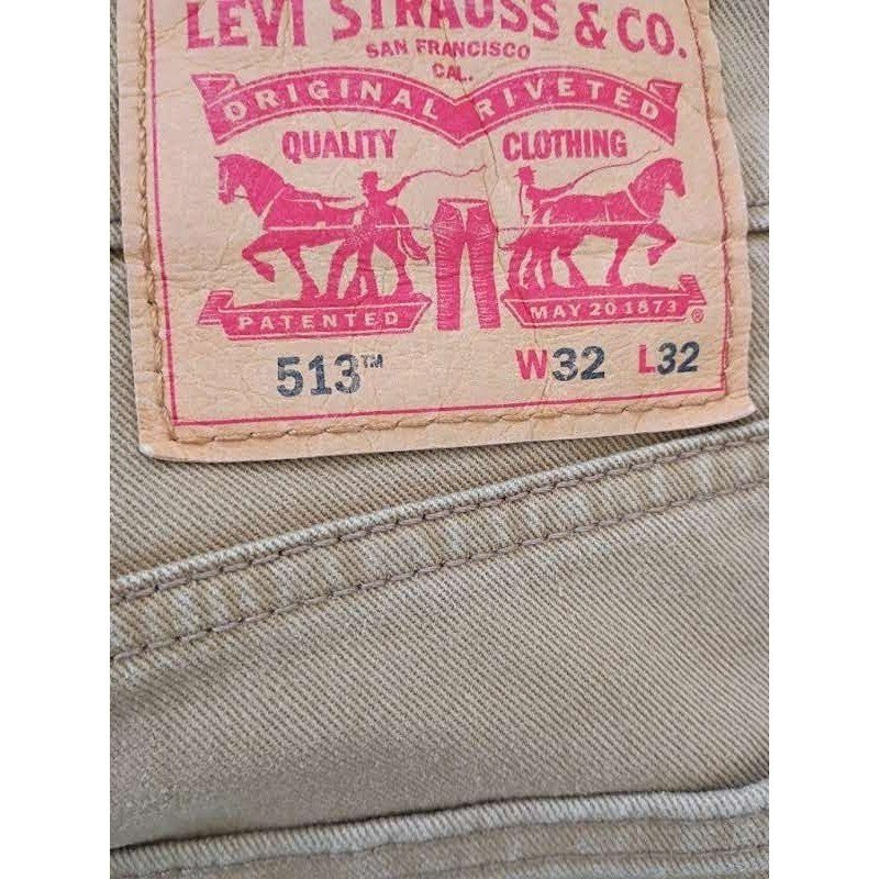 Levis 513 Slim Straight Pants Mens 32x32 Tan Khaki Cotton Stretch Chinos 32 x 32
