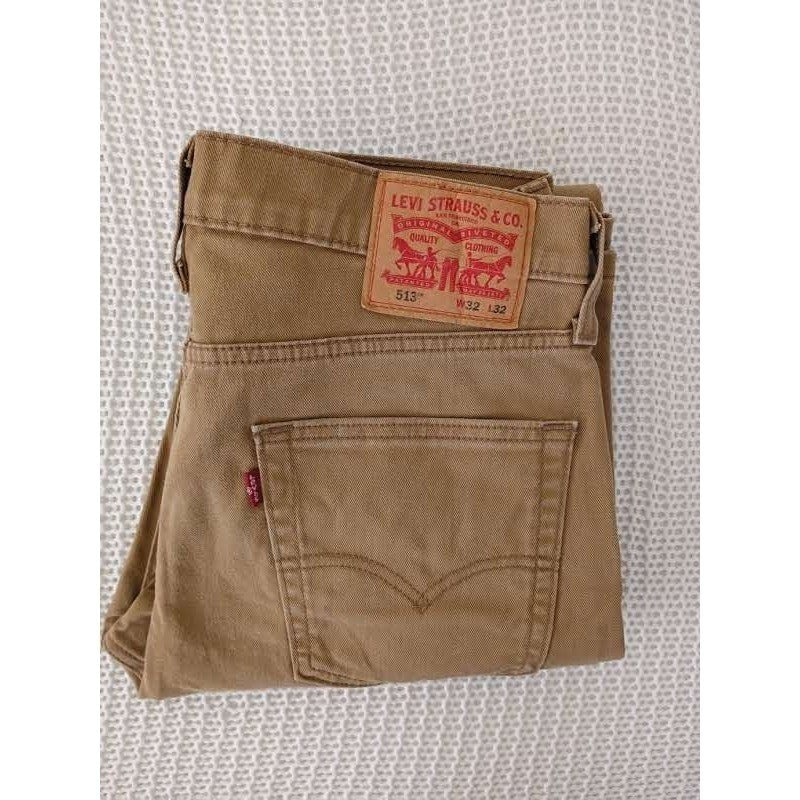 Levis 513 Slim Straight Pants Mens 32x32 Tan Khaki Cotton Stretch Chinos 32 x 32