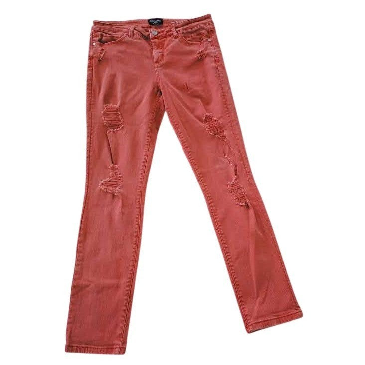 Bebe Heartbreaker Skinny Jeans 29x28 Coral Ornge Distressed Shredded Y2K McBling