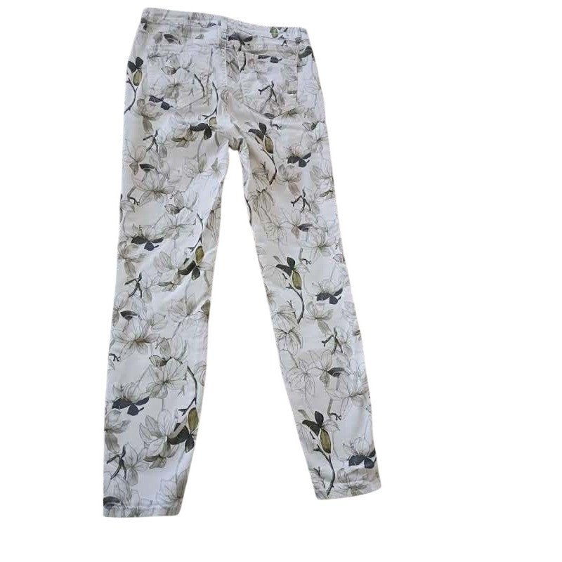 Buffalo David Bitton Havana High Rise Floral Skinny Jeans 27x25 White Grn Ankle