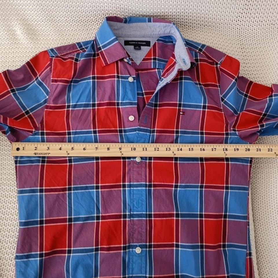 Tommy Hilfiger Plaid Button Down Shirt Men's S/P Blue Red Cotton Casual