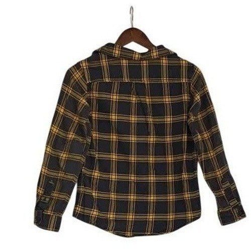 Cat & Jack Plaid Flannel Shirt Yellow Cotton Button Down Boys L 12/ XS Women Fit