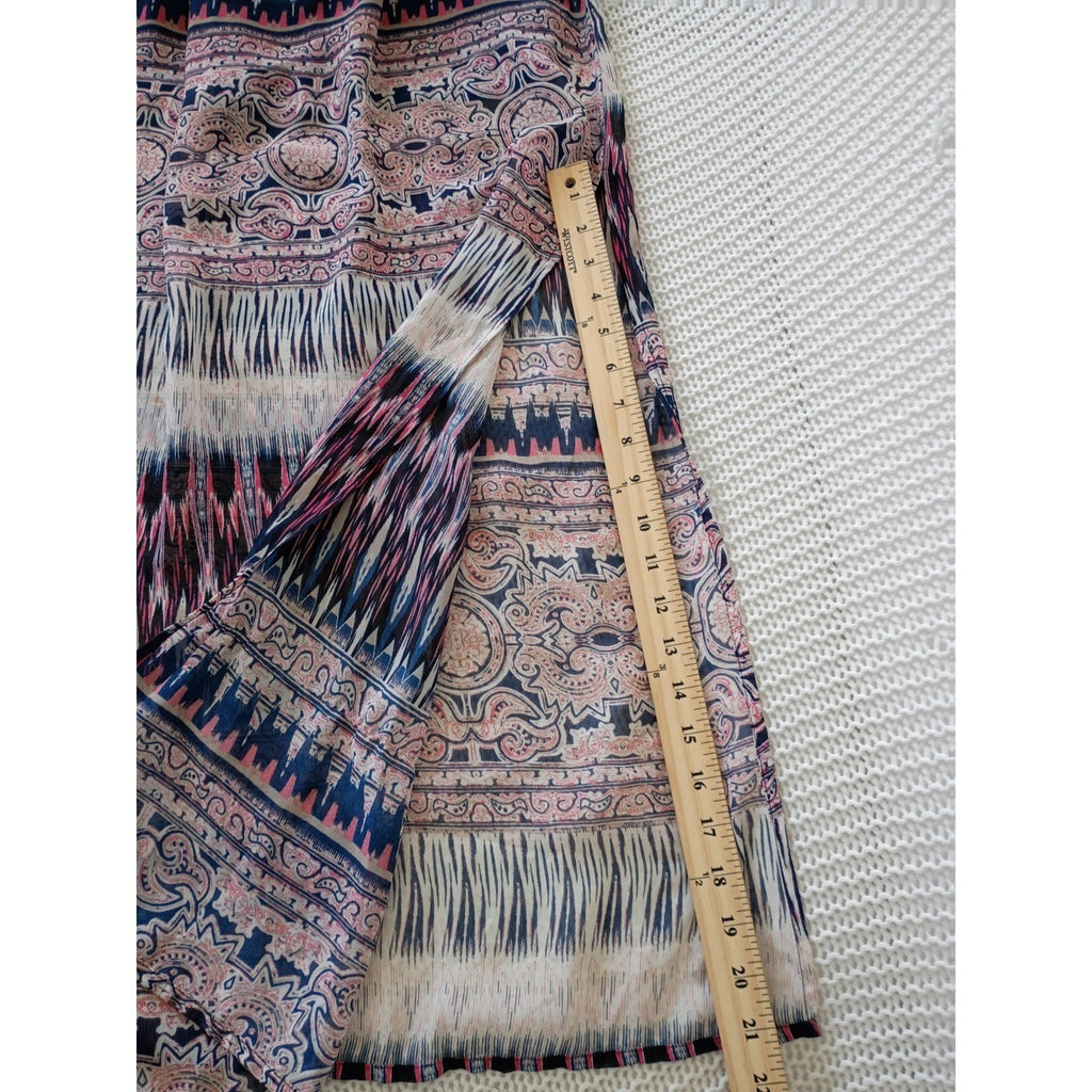 Trixxi Navy Pink Geometric Paisley Lace Sheer Maxi Dress Small Boho Slit Beach