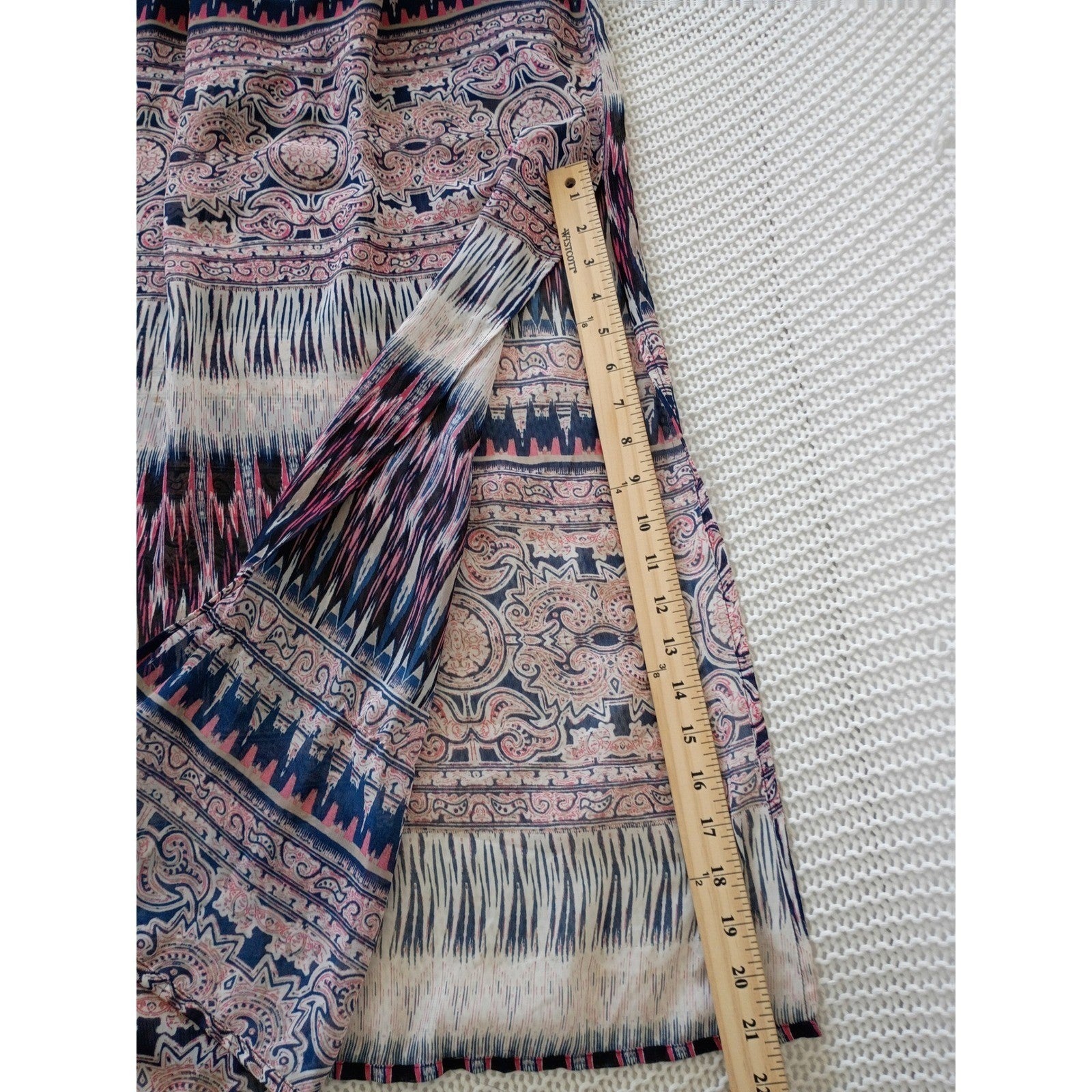Trixxi Navy Pink Geometric Paisley Lace Sheer Maxi Dress Small Boho Slit Beach