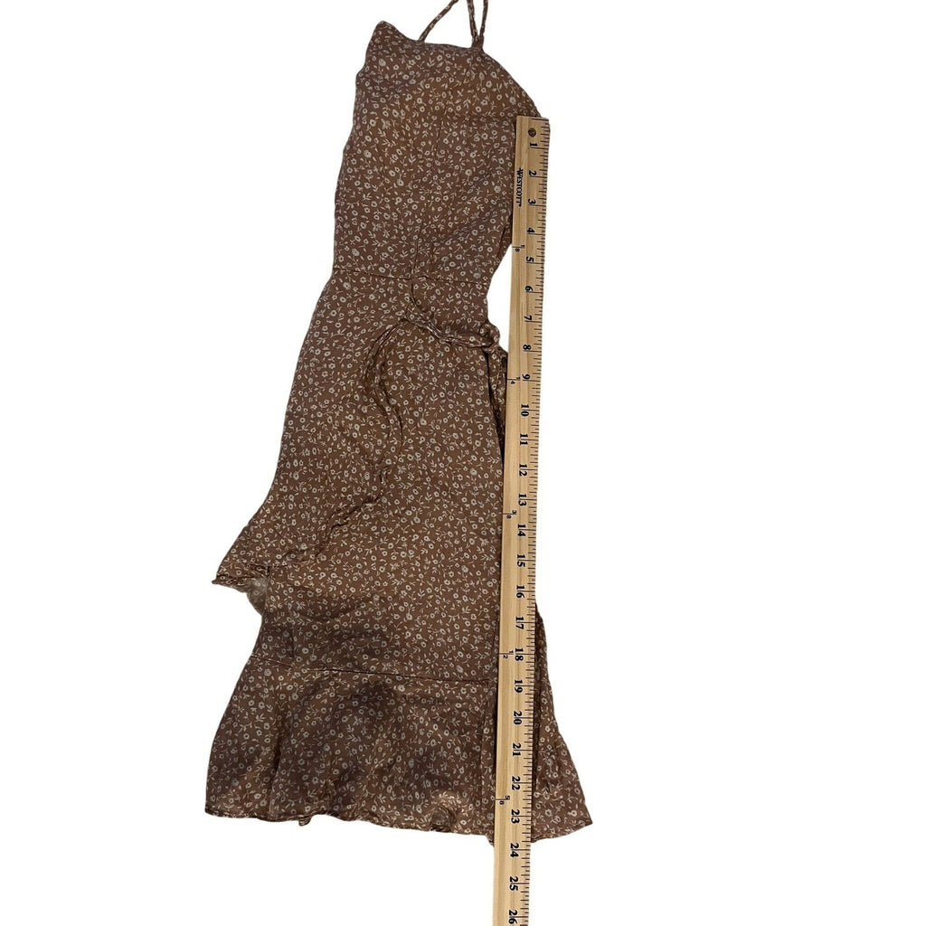 Attard State Brown Floral Smocked Mini Dress Spaghetti Straps Made in USA XS