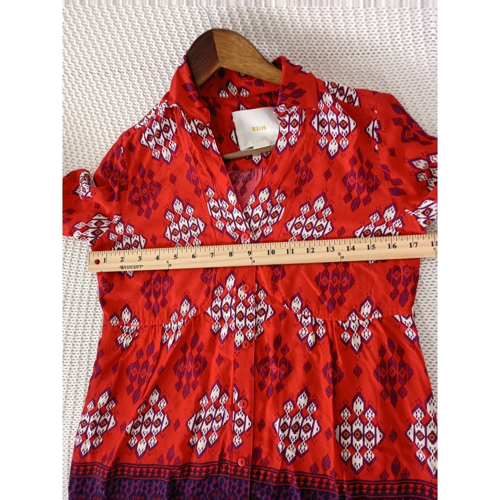 Maeve Anthropologie Boto Red Ikat Geometric Print Tunic Top Fits S Peasant $118