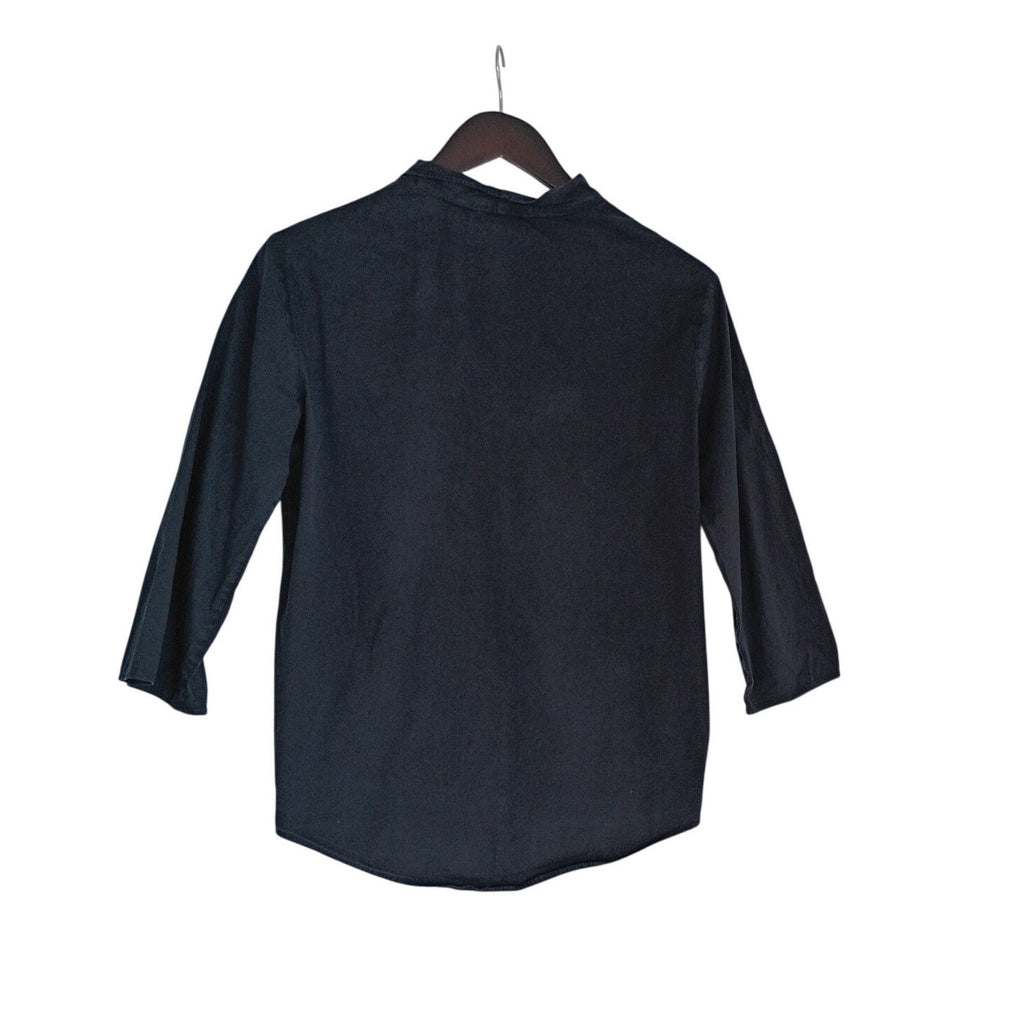 COS Navy Blue V-Neck Ruffle Trim 3/4 Sleeve Cotton Blend Blouse Top Small $89