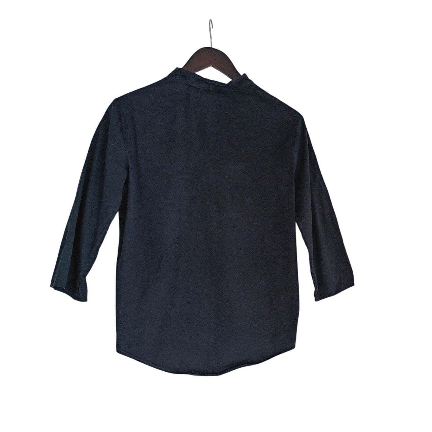 COS Navy Blue V-Neck Ruffle Trim 3/4 Sleeve Cotton Blend Blouse Top Small $89