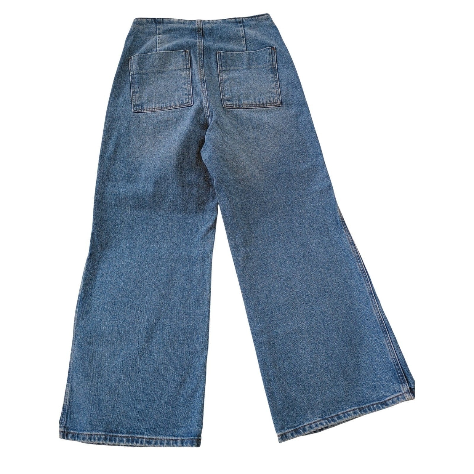 ZARA Super High Rise 13" Wide Leg Jeans Blue Patch Pocket Button Fly 4 W26x25