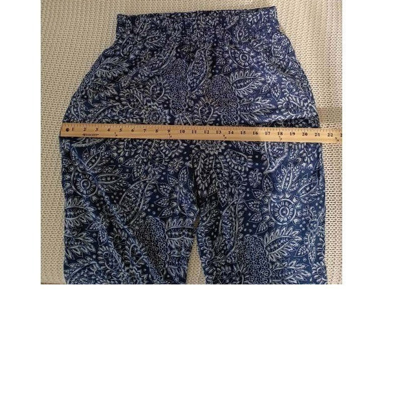 Madewell Blue White Paisley Floral Elastic Waist Viscose Pull On Pants S/M