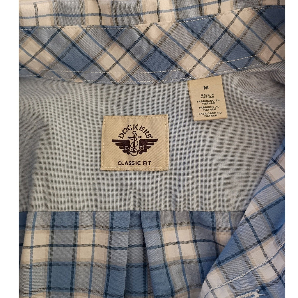Dockers NWOT Men's Classic Fit Plaid Button Down Shirt Blue White Long Sleeve M
