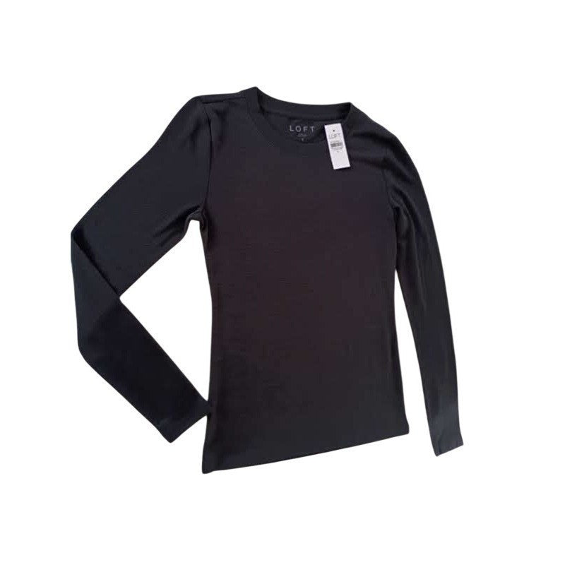 LOFT NWT Ribbed Sweater Knit Top Charcoal Gray Crew Neck Long Sleeve Small