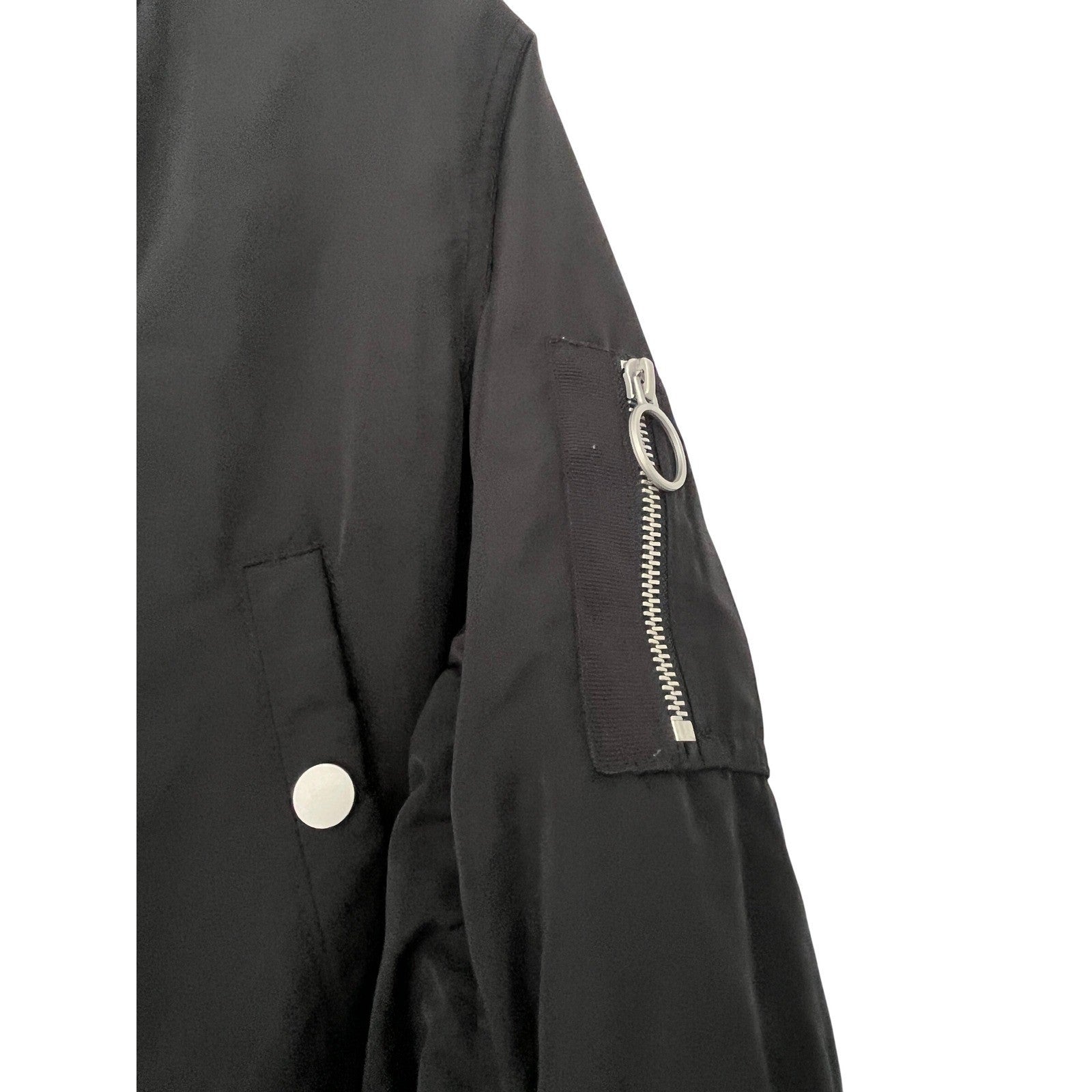 H M Black Bomber Jacket Full Zip Ring Detail Ribbed Cuffs Sz 10 11