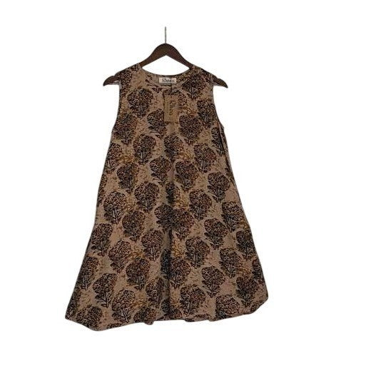 NWT RHEA Earthy Tan Orange Floral Tree Shift Dress S/M Artisan Boho Viscose