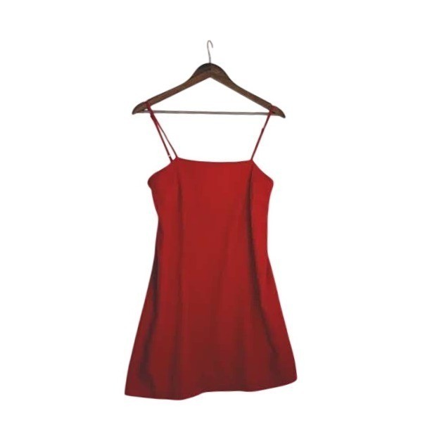 GAP Red Linen Blend Slip Dress Square Neck Mini Adjustable Straps Coastal Chic