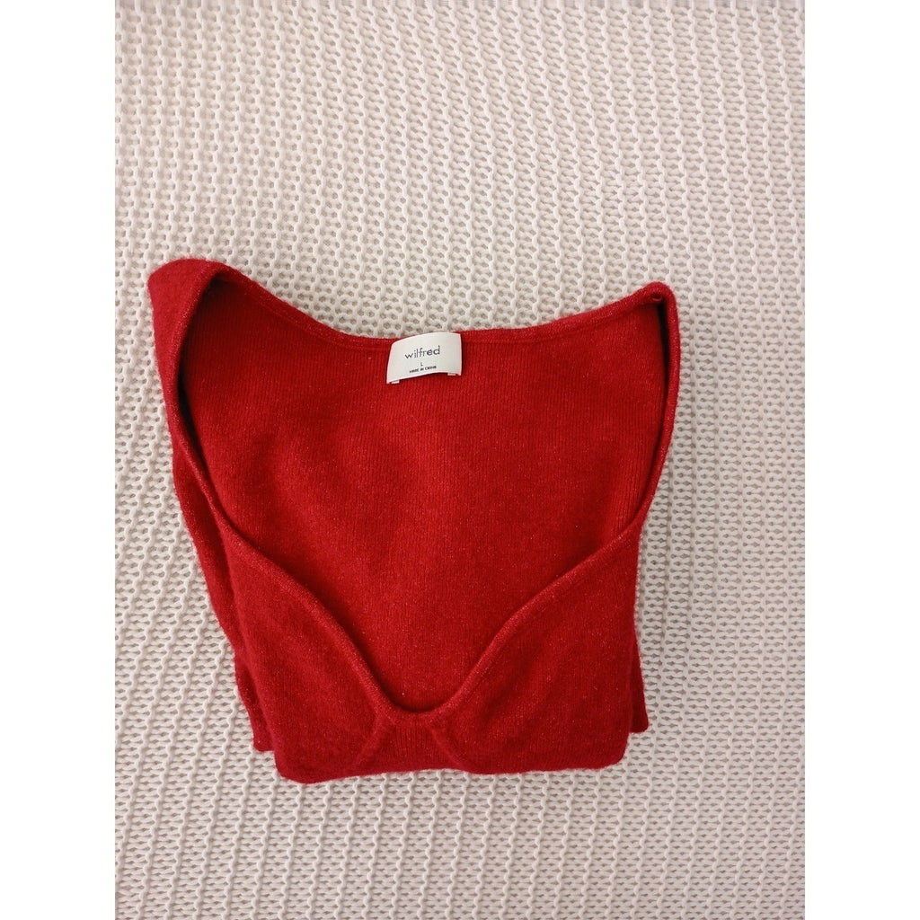 Wilfred Aritzia Red Wool Cashmere Sweetheart Bustier Sweater Fits S XS Balletcor