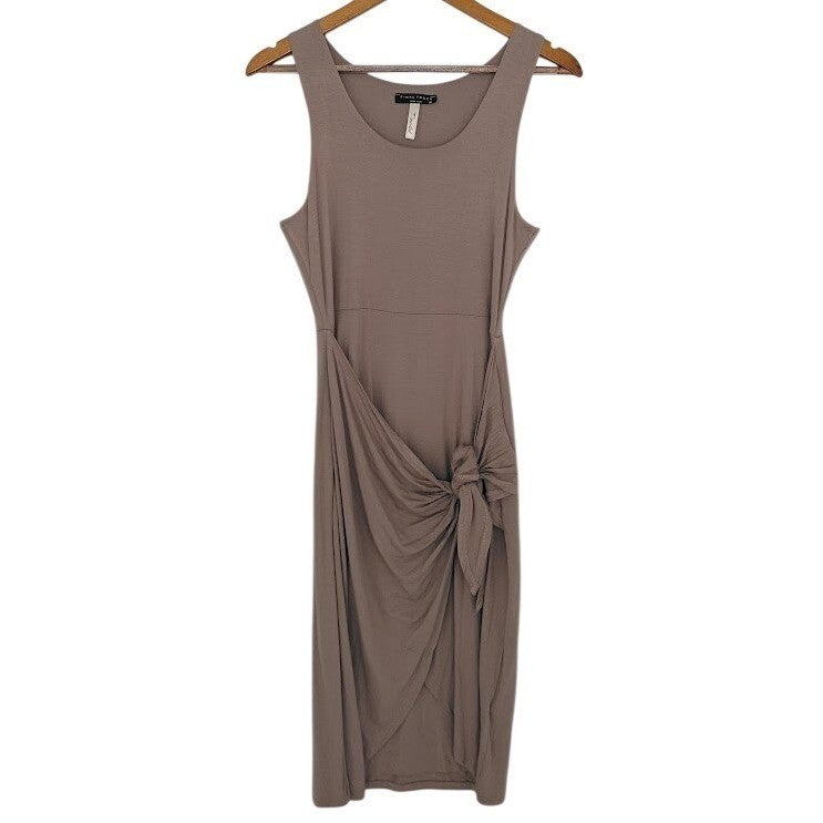 Taupe Knot Front Midi Dress Minimalist Sleeveless Modal Blend Neutral Medium