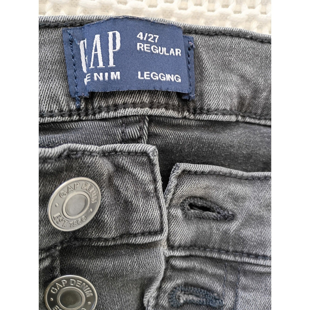 GAP Legging High Rise Button Fly Raw Hem Faded Black Jeans 4R 27x28 Stretch