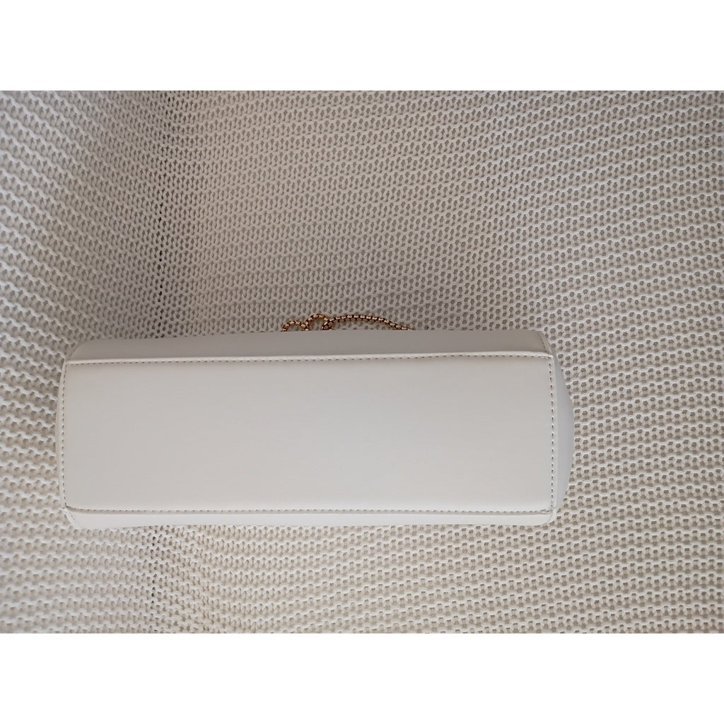 NWT The Drop White Structured Crossbody Clutch Bag Gold Chain Metal Bar Detail