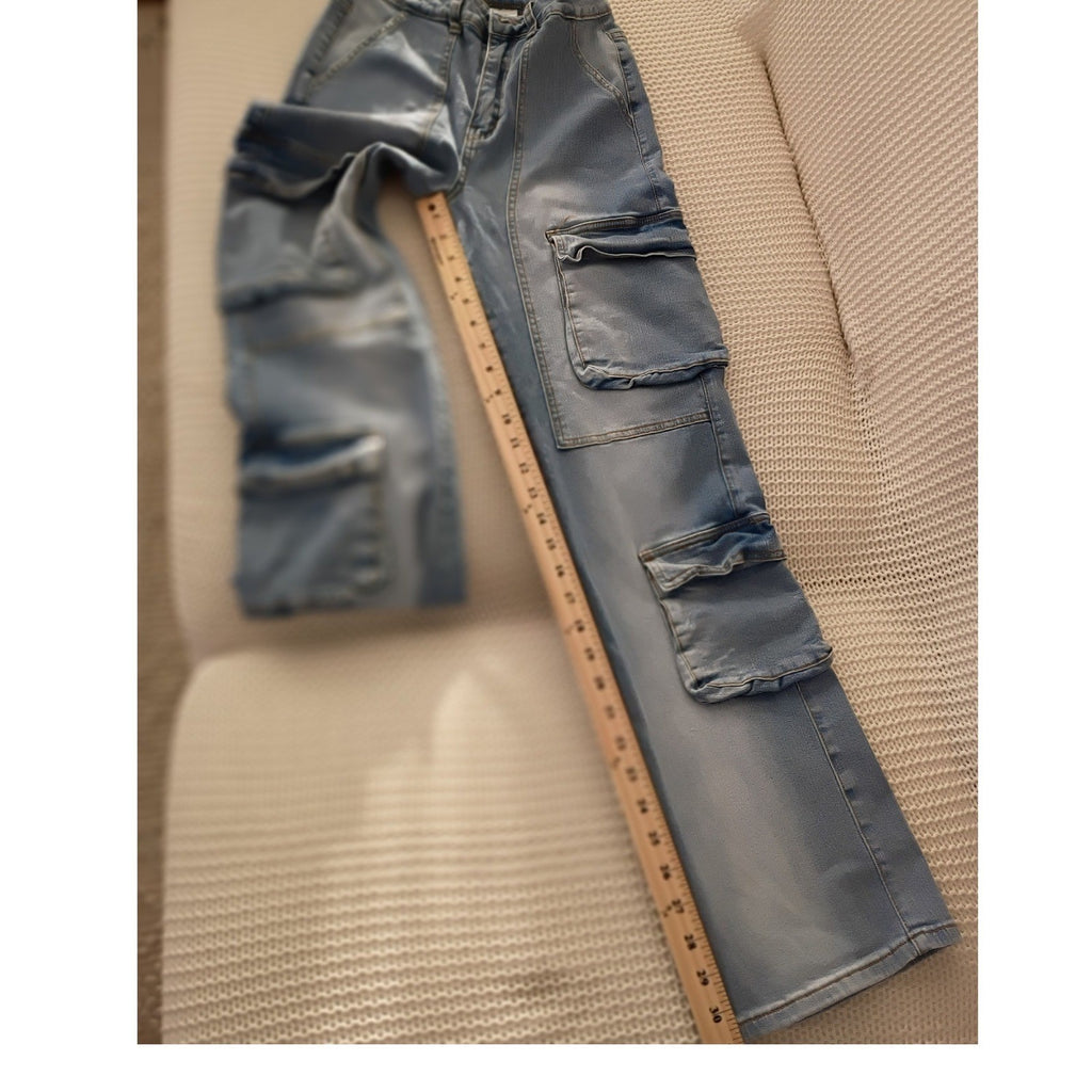LILAC SUNSET Light Blue Denim Cargo Pants 24x31T