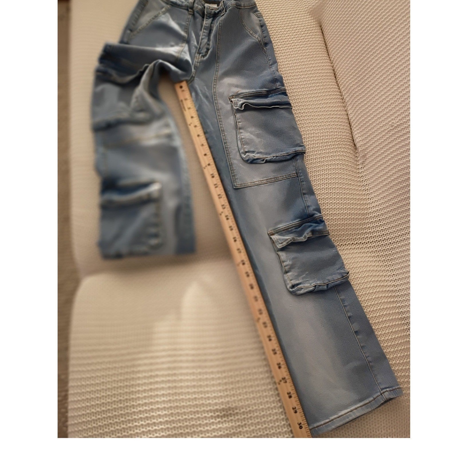 LILAC SUNSET Light Blue Denim Cargo Pants 24x31T