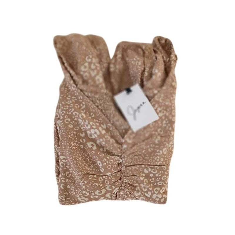 Japna Leopard Print Smocked Peplum Top M NWT Square Neck Long Slve Peasant Boho