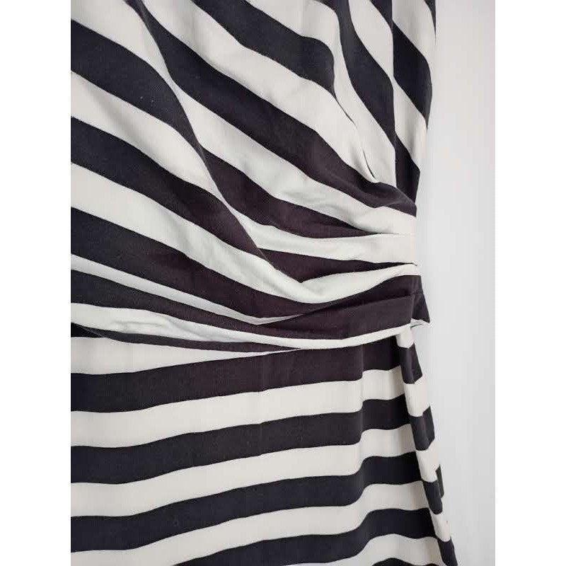 Rachel Roy Black/Wht Cotton Striped Slvless Draped Sheath Midi Dress Fits S $129