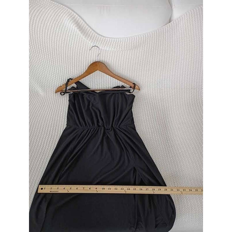1.STATE Black Wrap Dress S NWOT Tulip Hem Midi VNeck Stretch Cocktail Minimalist