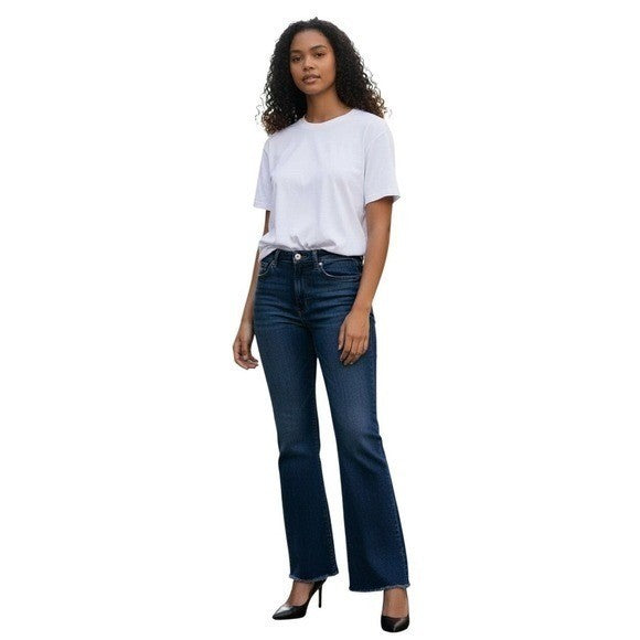 ZARA Blue Denim Cropped Bootcut Flare Jeans 28x25 Raw Hem High Rise Y2K Retro