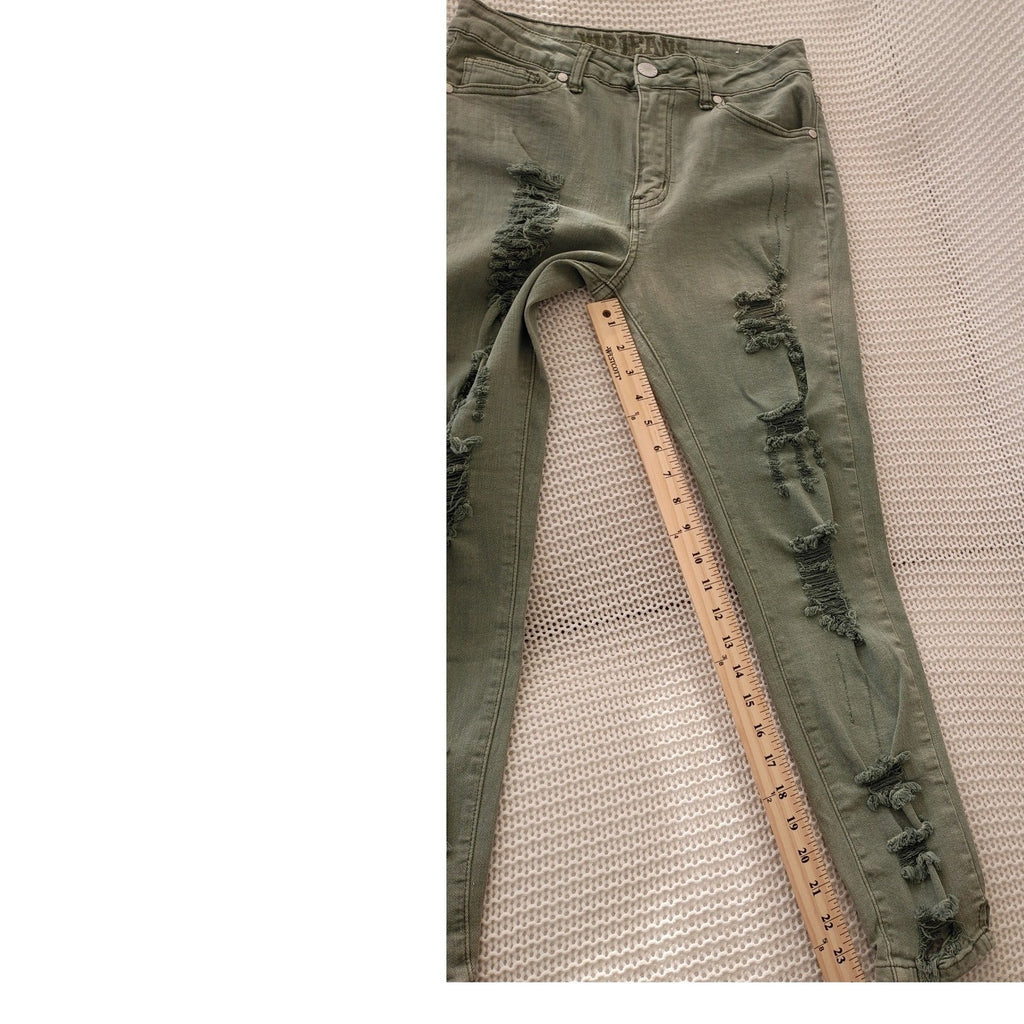 VIP JEANS Olive Green Cropped Distressed Ripped Skinny Jeans 28x25 Edgy
