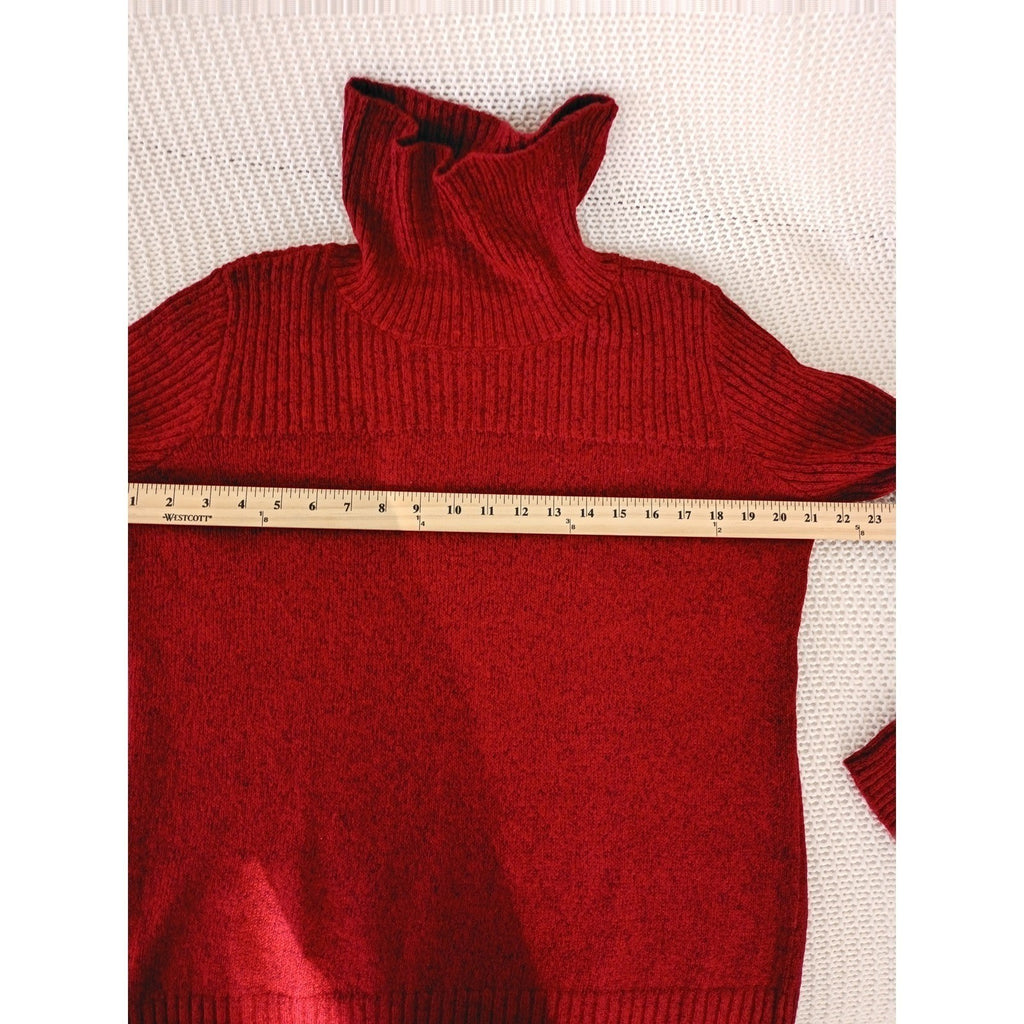 Crimson Red Ribbed Turtleneck Sweater Soft Cozy Knit Long Sleeve Medium