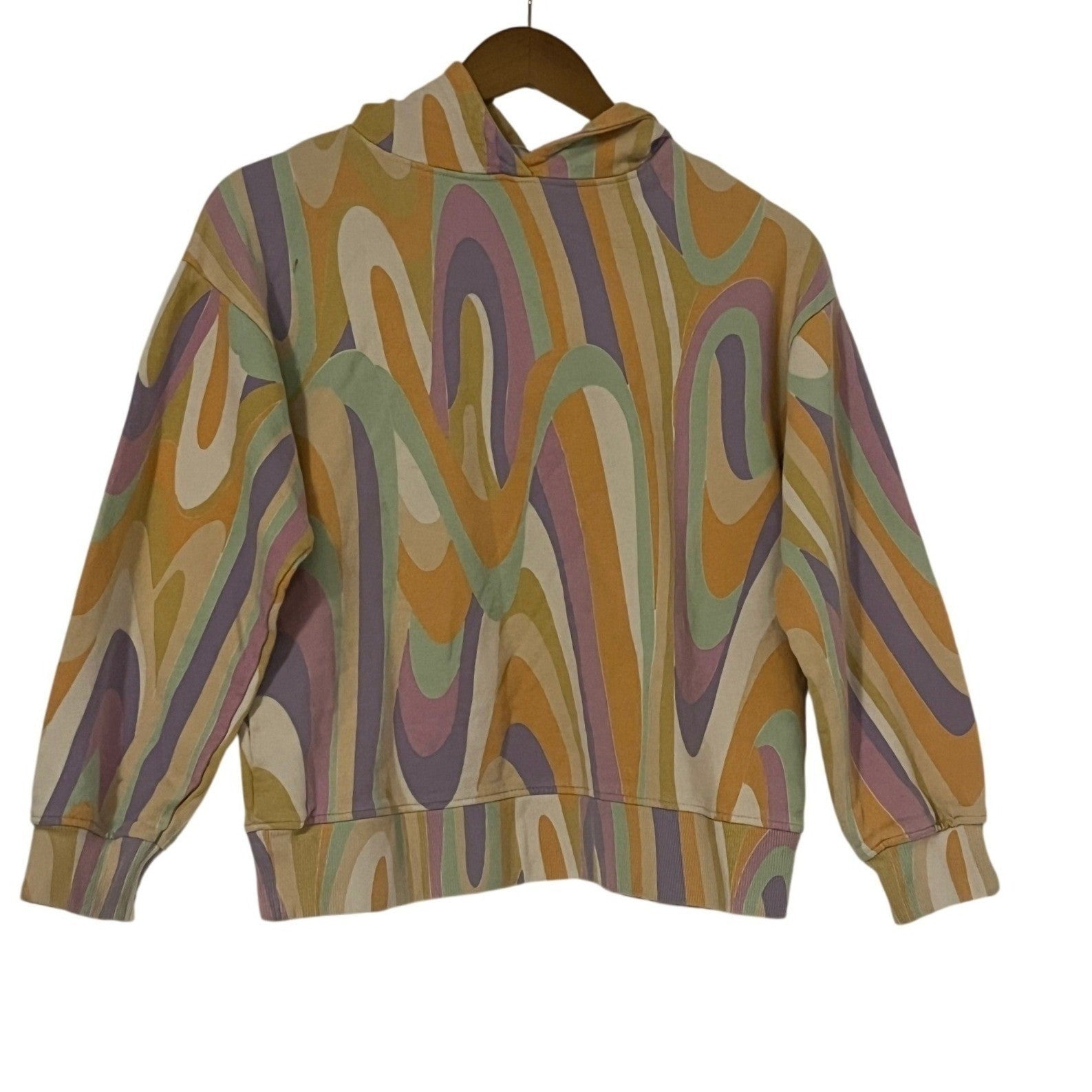 ZARA Retro -100% Cotton Swirl Print Hoodie Sweatshirt  Multi Color Size Medium