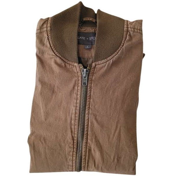 SLATE & STONE 98% Cotton Bomber Jacket Brown Full Zip Minimal Casual