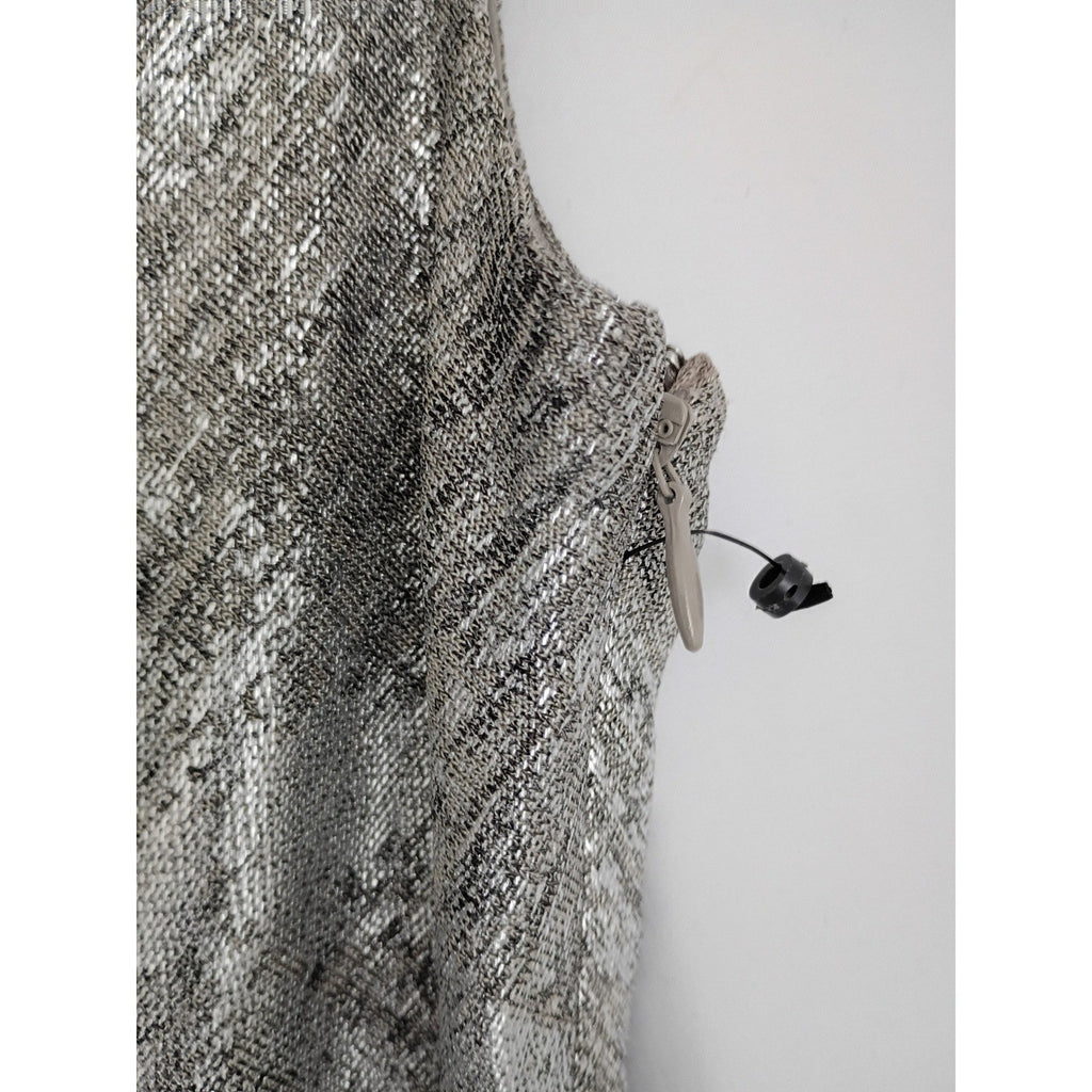 Vince Camuto Metallic Sheen Sheath Dress Silver Ruched Statement Dress M NWOT