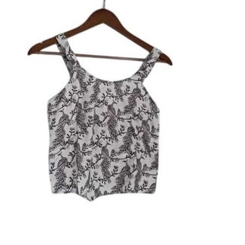 NWT RHEA Boho Peacock Floral Print Scoop Neck Tank Top Black White Slvlss Blouse