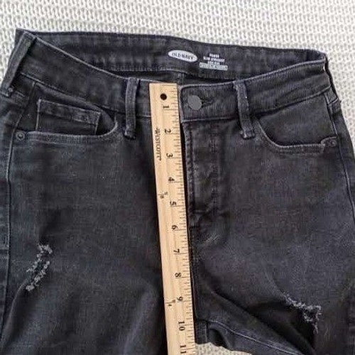 Old Navy Black Power Slim Straight High Rise Distressed Jeans Womens Size 6 / 28