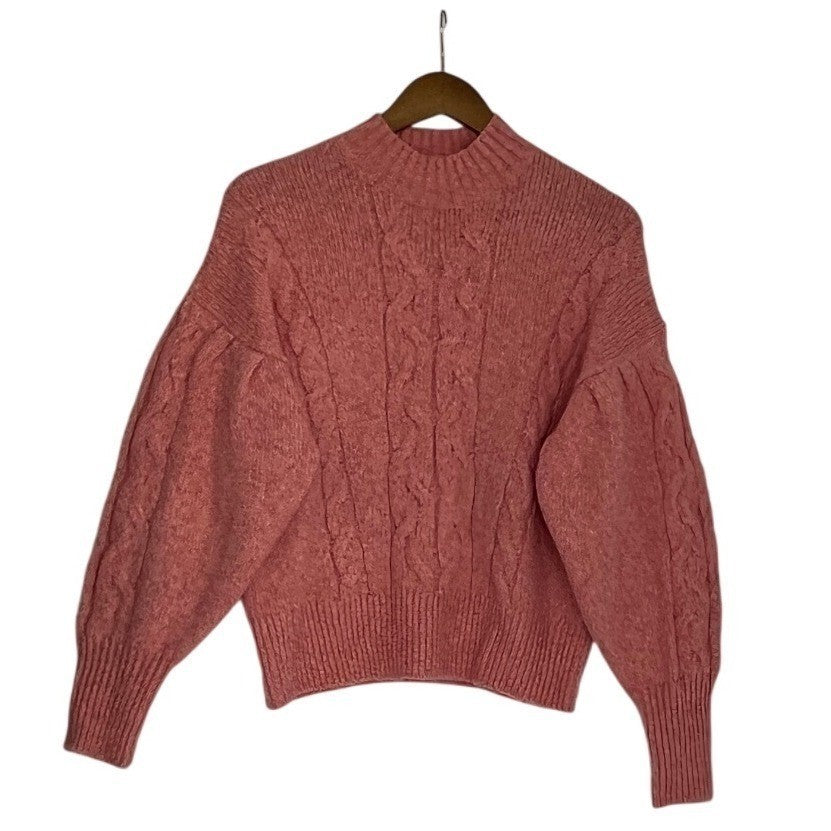 Pink Cable Knit Fisherman Sweater Cotton Blend Crew Neck Heritage Coastal S