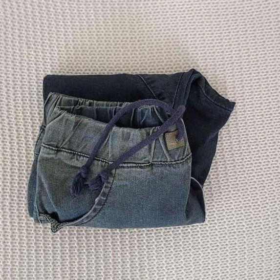 CHE DA LANG Relaxed Denim Drawstring Waist L 100% Cotton Tapered Dark Wash Moto