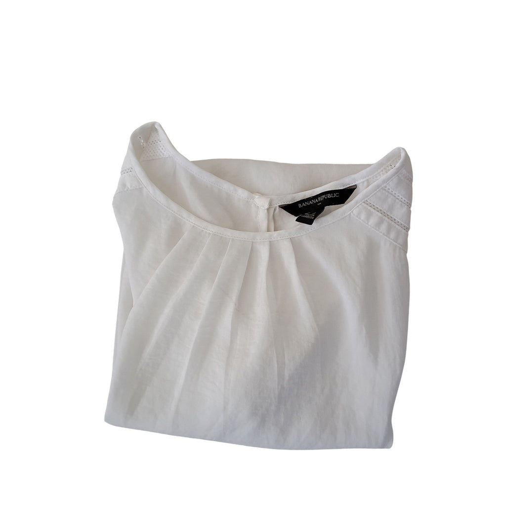 Banana Republic White Cotton Sheer Pleated Cap Sleeve Blouse Top Size S