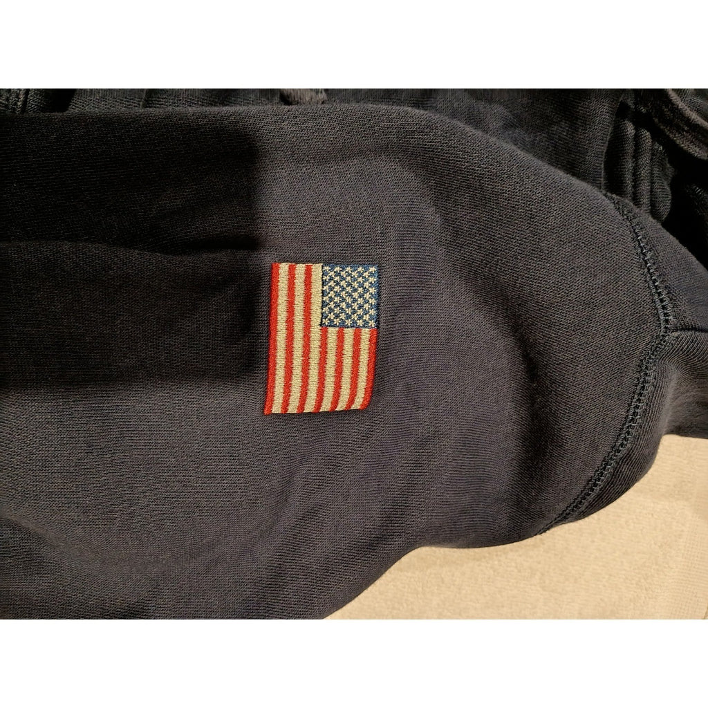 SPORT TEK Navy Bllue Cotton Fleese Logo American Flag Hoodie Sweatshirt Mens S