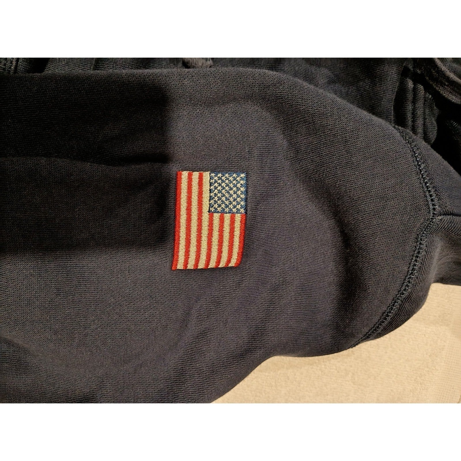 SPORT TEK Navy Bllue Cotton Fleese Logo American Flag Hoodie Sweatshirt Mens S